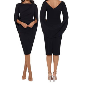Betsy & Adam Jordan cape sleeve crepe sheath dress black size 16
